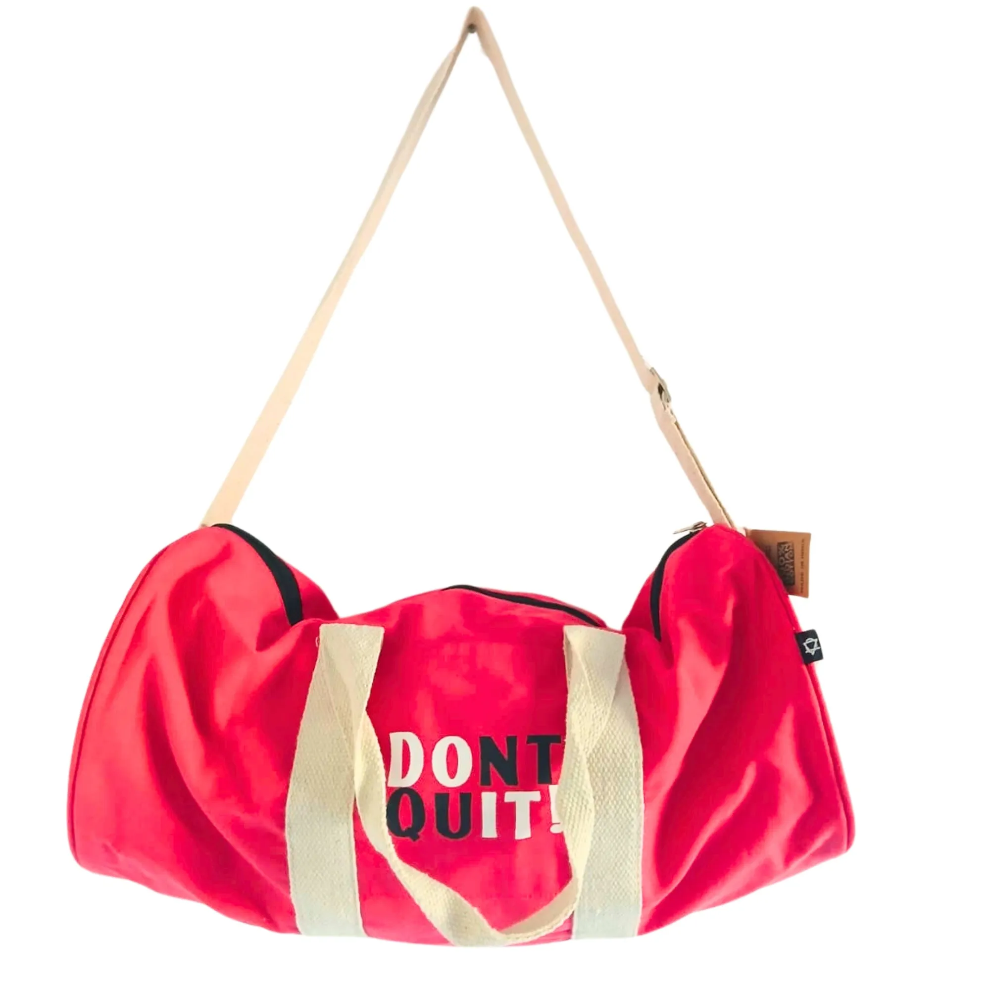 "Don't Quit" Gym Bag – Eco Cotton Canvas Duffel in Cherry Pink for Motivation & Everyday Movement