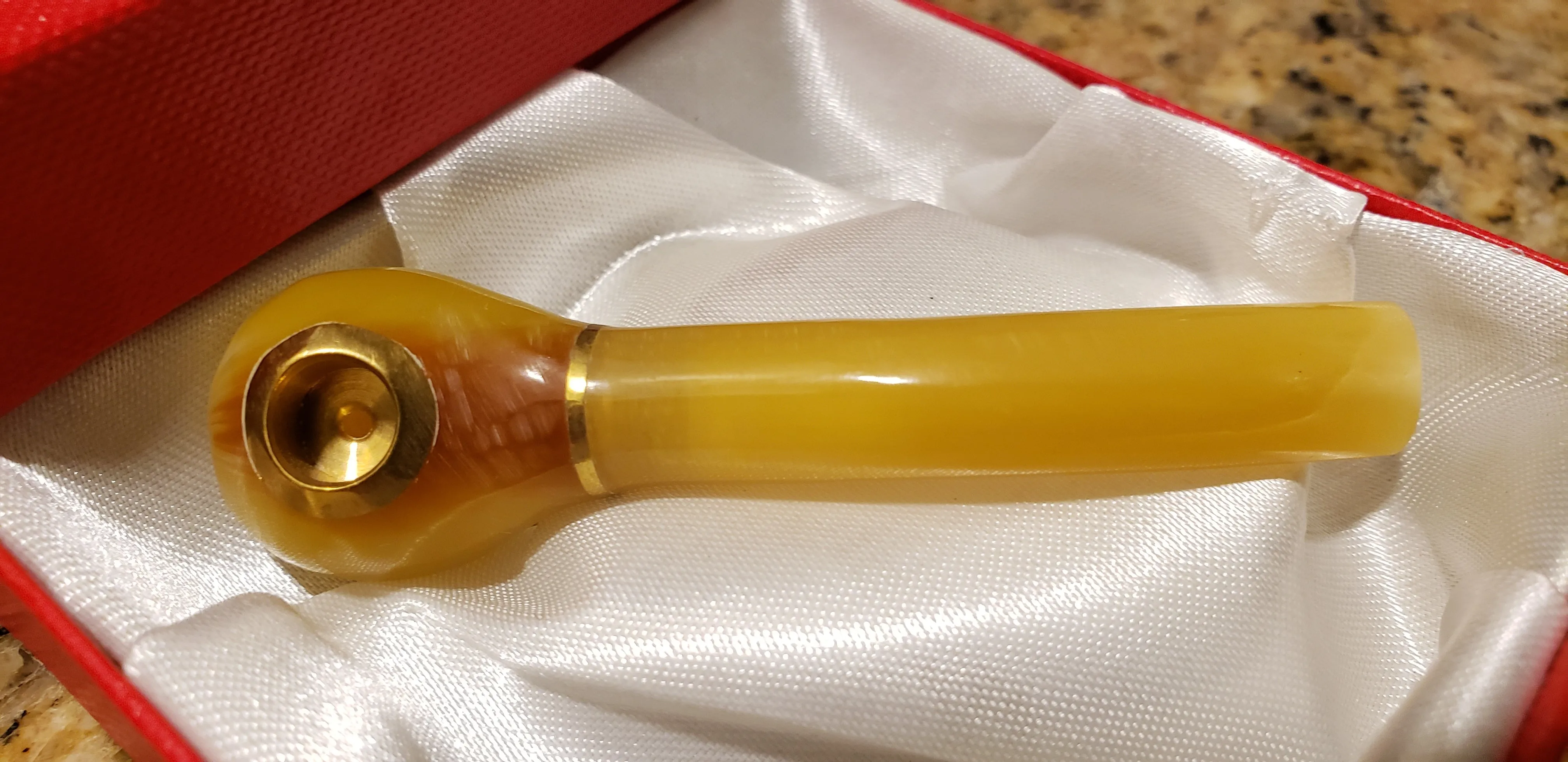Rare Ancient Chinese Genuine Natural Yellow Jade HandCarved Cigarette Holder Gift A1940