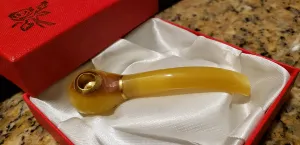 Rare Ancient Chinese Genuine Natural Yellow Jade HandCarved Cigarette Holder Gift A1940