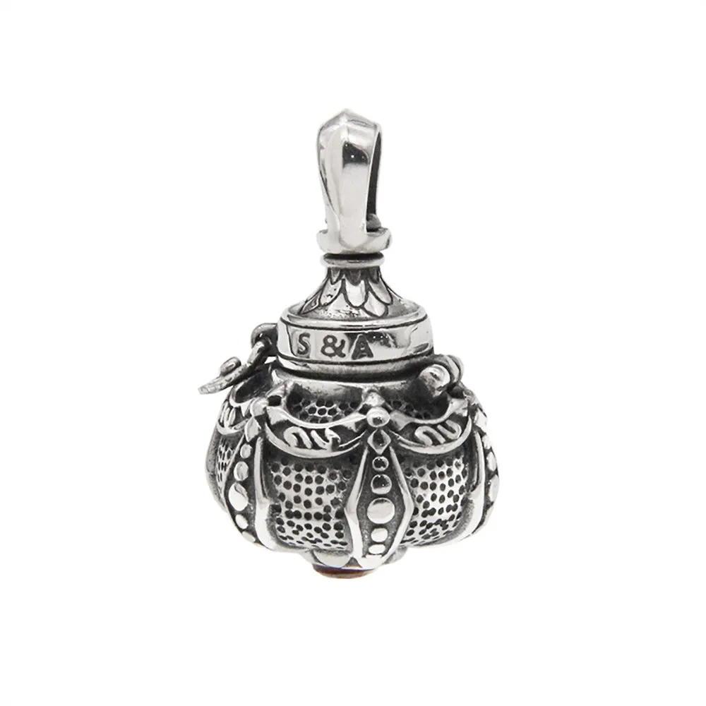 Real Solid 925 Sterling Silver Pendants Ghau Prayer Box Medicine Bottle Perfume Satchel Punk Jewelry
