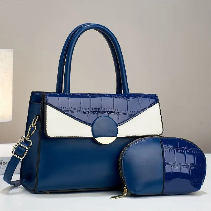 realaiot  2pcs/set Fashion Colorblock Satchel, Trendy Crossbody Bag, Women's Fashion Handbag, Shoulder Bag & Purse