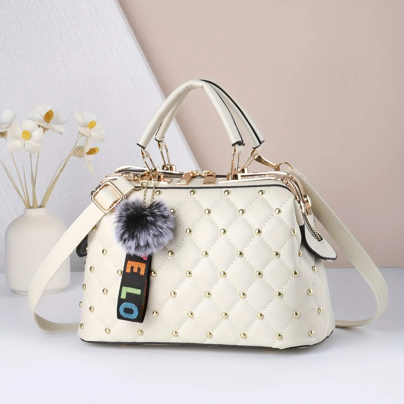 realaiot Fashion Quilted Top Handle Satchel, Classic Crossbody Bag, Women's Casual Handbag, Shoulder Bag & Purse