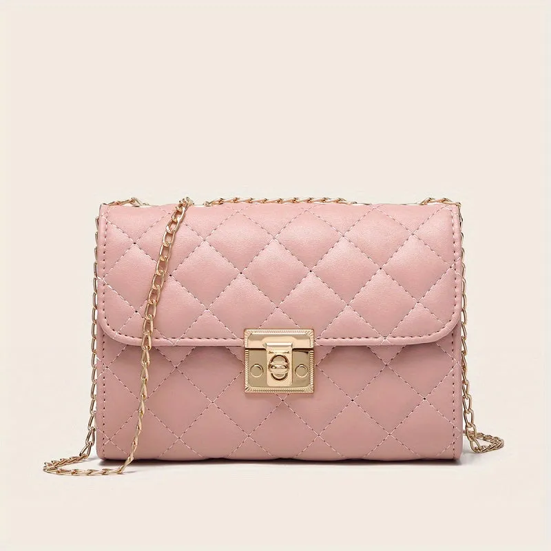 realaiot  Quilted Crossbody Bag, Fashionable Chain Clutch Bag, Shoulder Bag, Square Bag, Satchel Bag