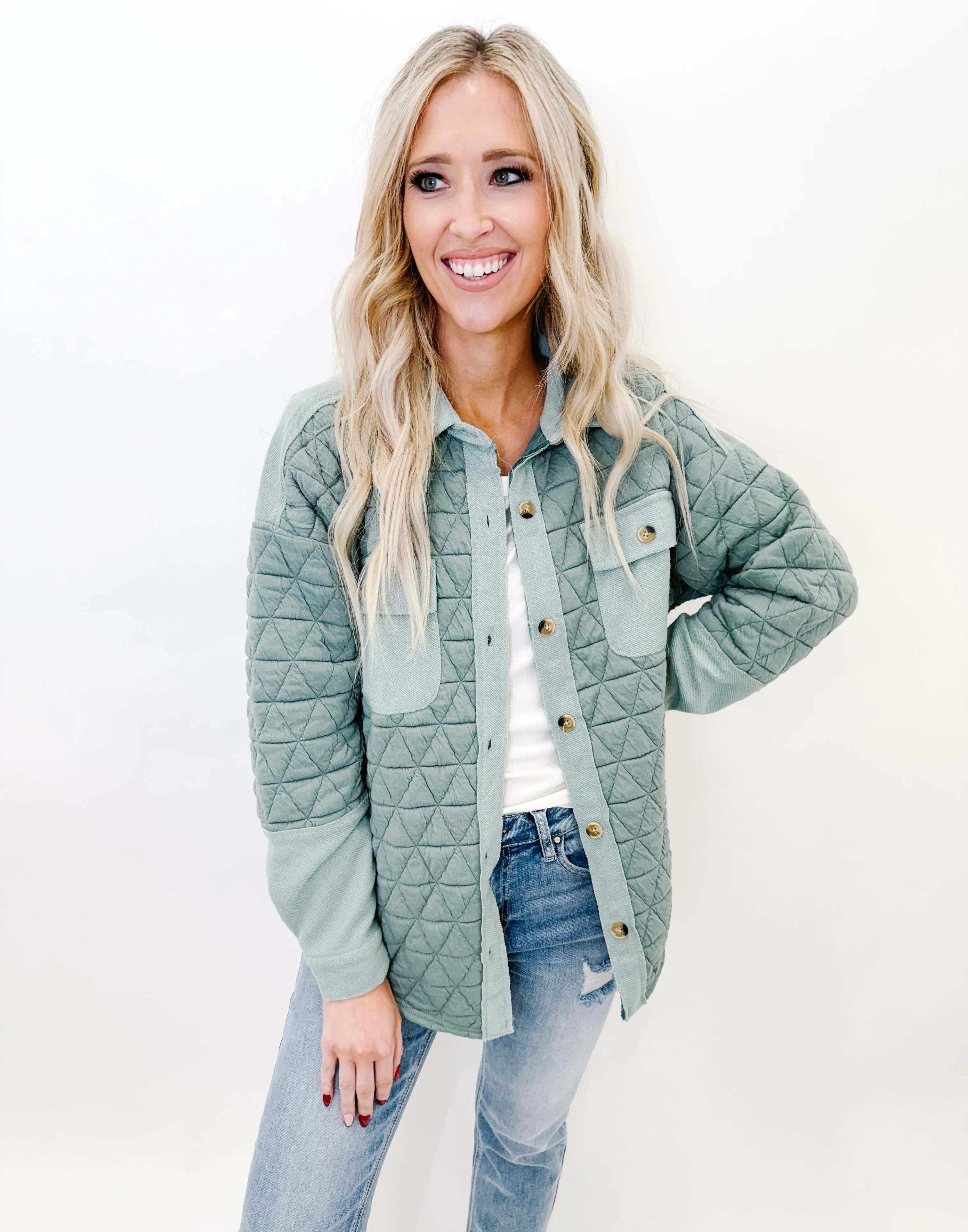Sage Button Down Quilted Shacket