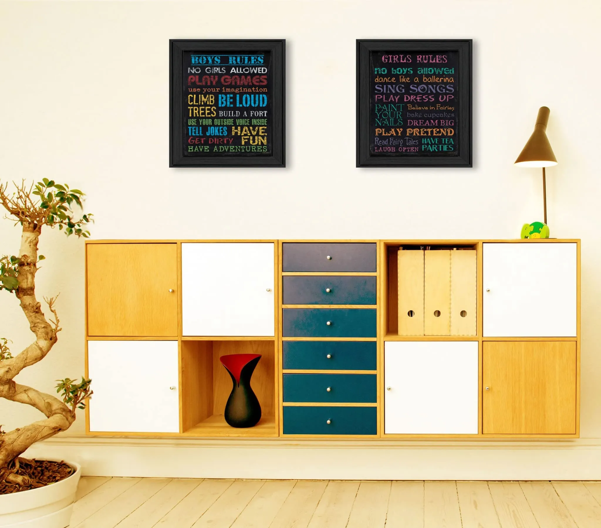 Set Of Two Family Kids Rules Black Framed Print Wall