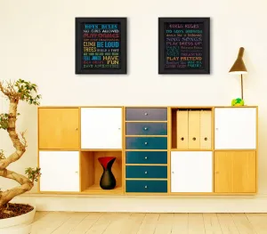 Set Of Two Family Kids Rules Black Framed Print Wall