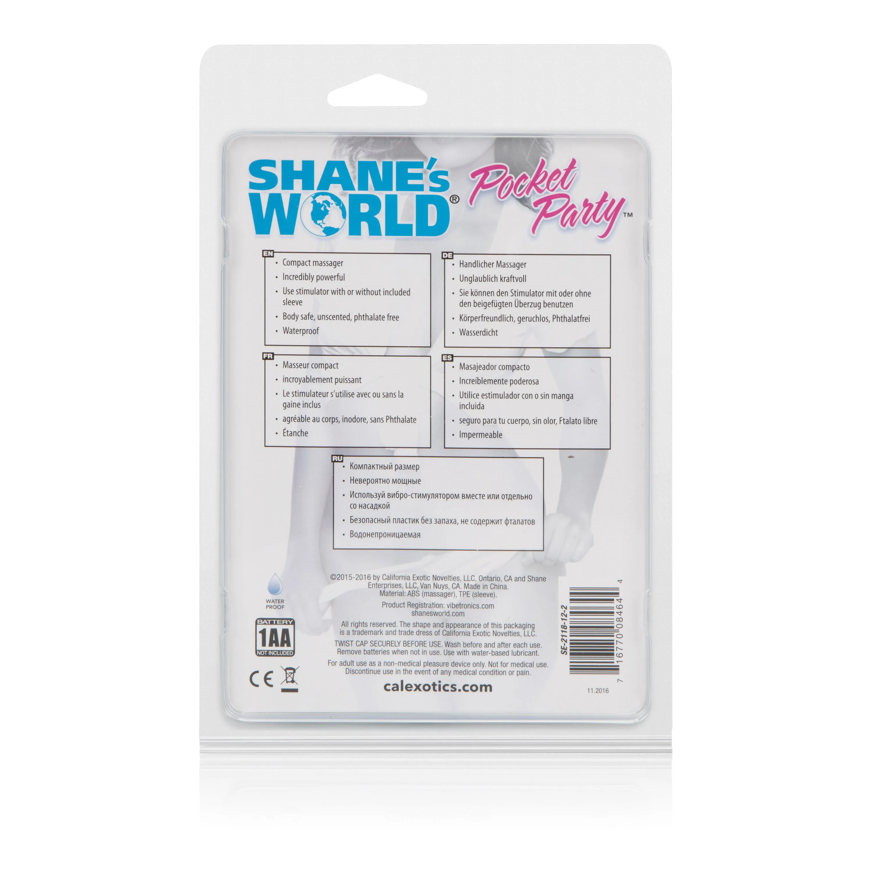 Shane's World Pocket Party Blue | Compact Massager with Removable Flickering Bunny Sleeve