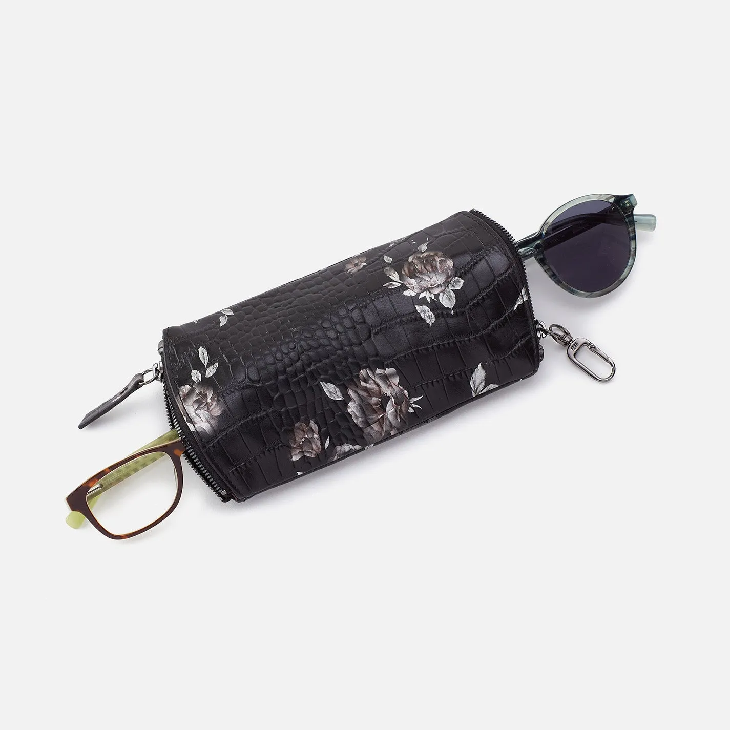 Spark Double Eyeglass Case In Printed Leather - Rose Croco Print