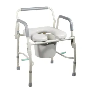 Steel Drop Arm Bedside Commode with Padded Seat and Arms - 1 Each
