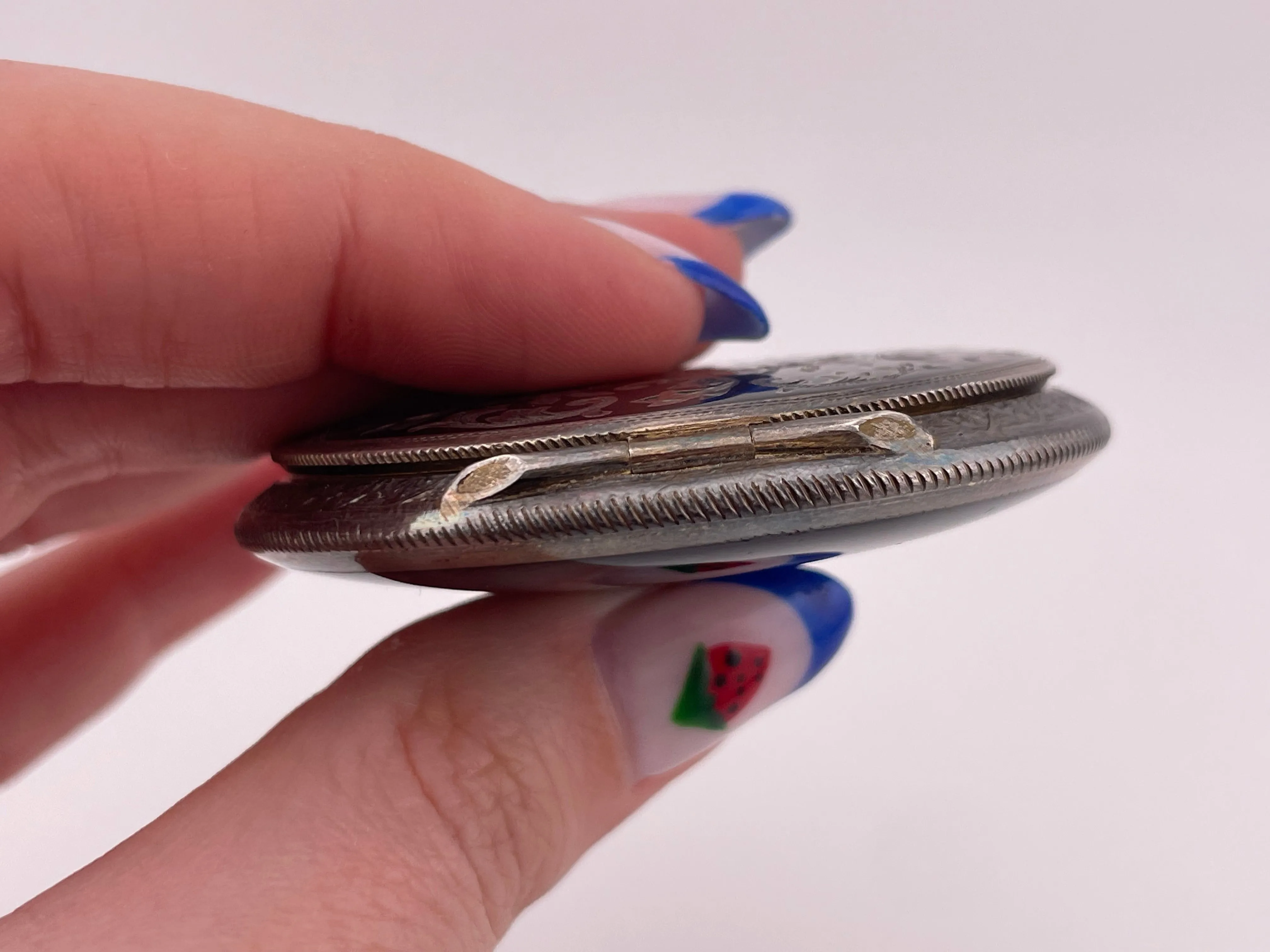 sterling silver Art Deco Austrian enamel powder compact mirror
