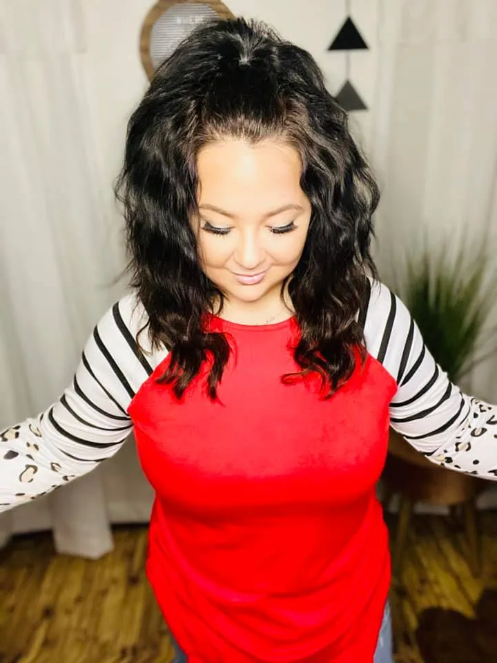 STRIPED ANIMAL PRINT COLOR BLOCK LONG SLEEVE Top