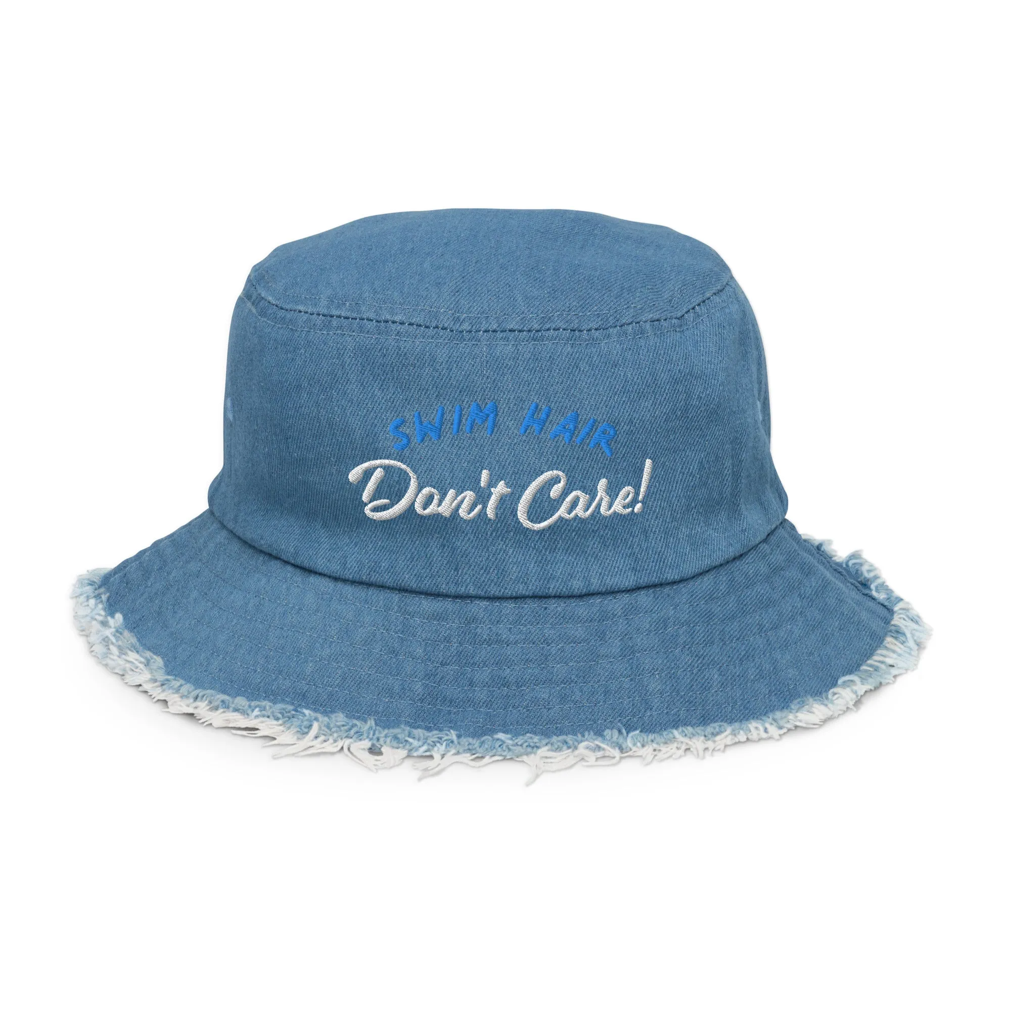 Swim Hair Don't Care Distressed Denim Bucket Hat