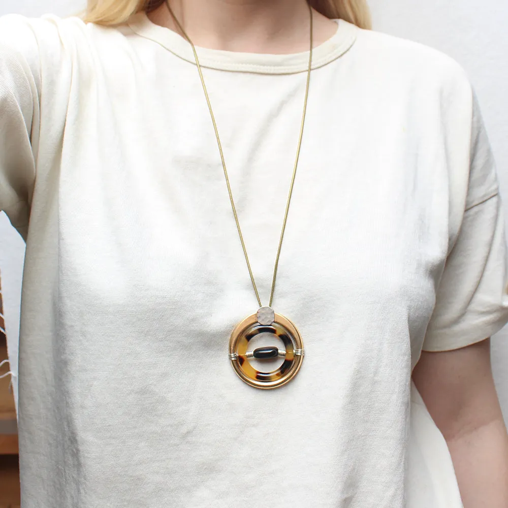 Tortoise Shell Ring and Black Bead  Marjorie Baer Vintage Necklace