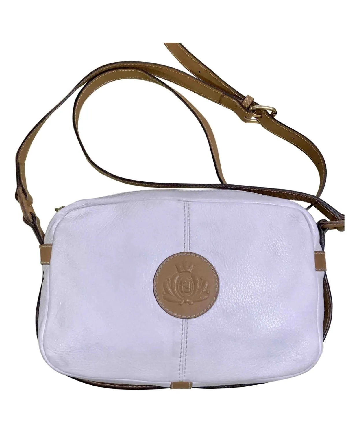 Vintage Fendi white and brown leather shoulder bag. Rare purse back in the era. 060905r2