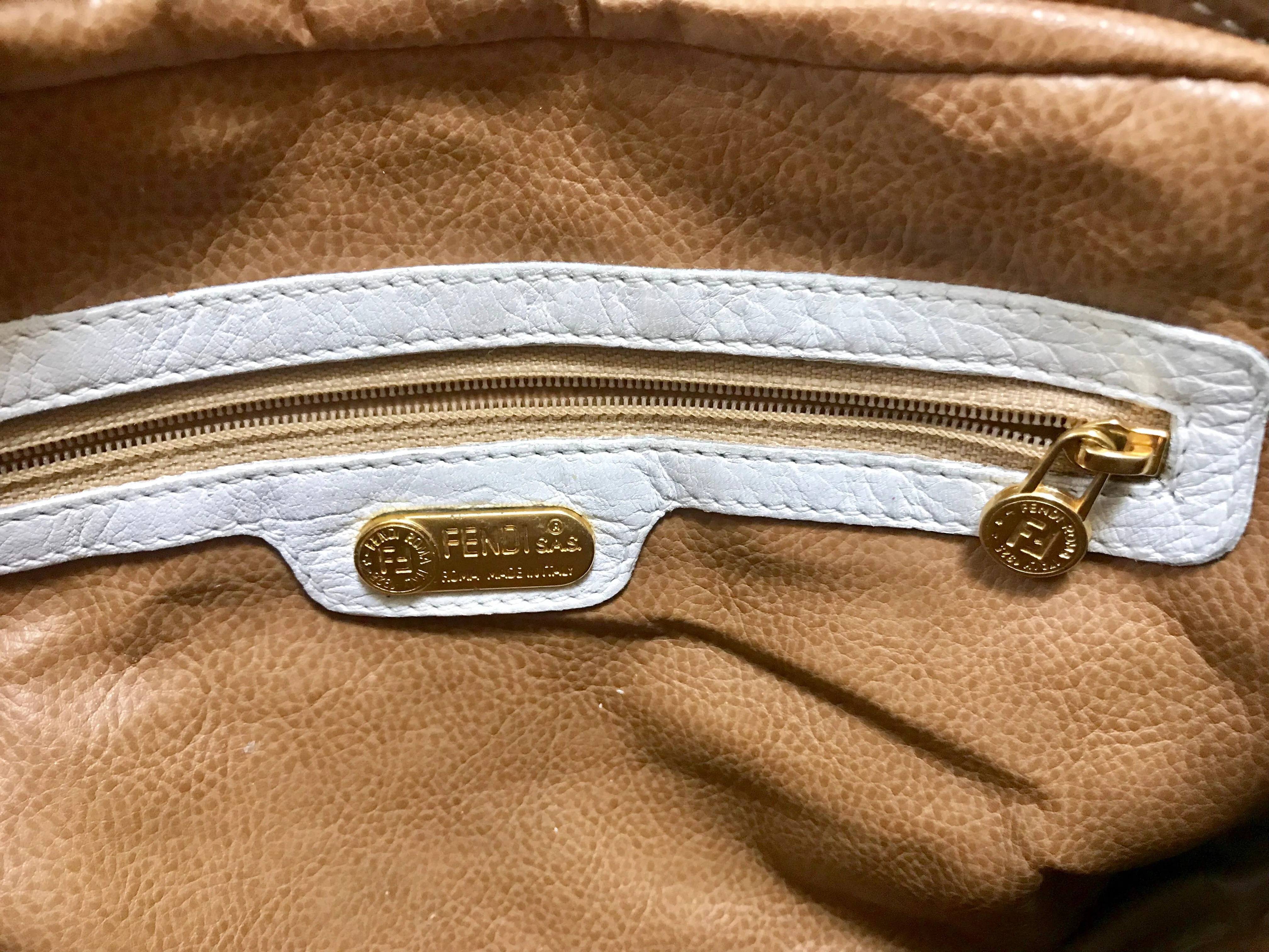 Vintage Fendi white and brown leather shoulder bag. Rare purse back in the era. 060905r2
