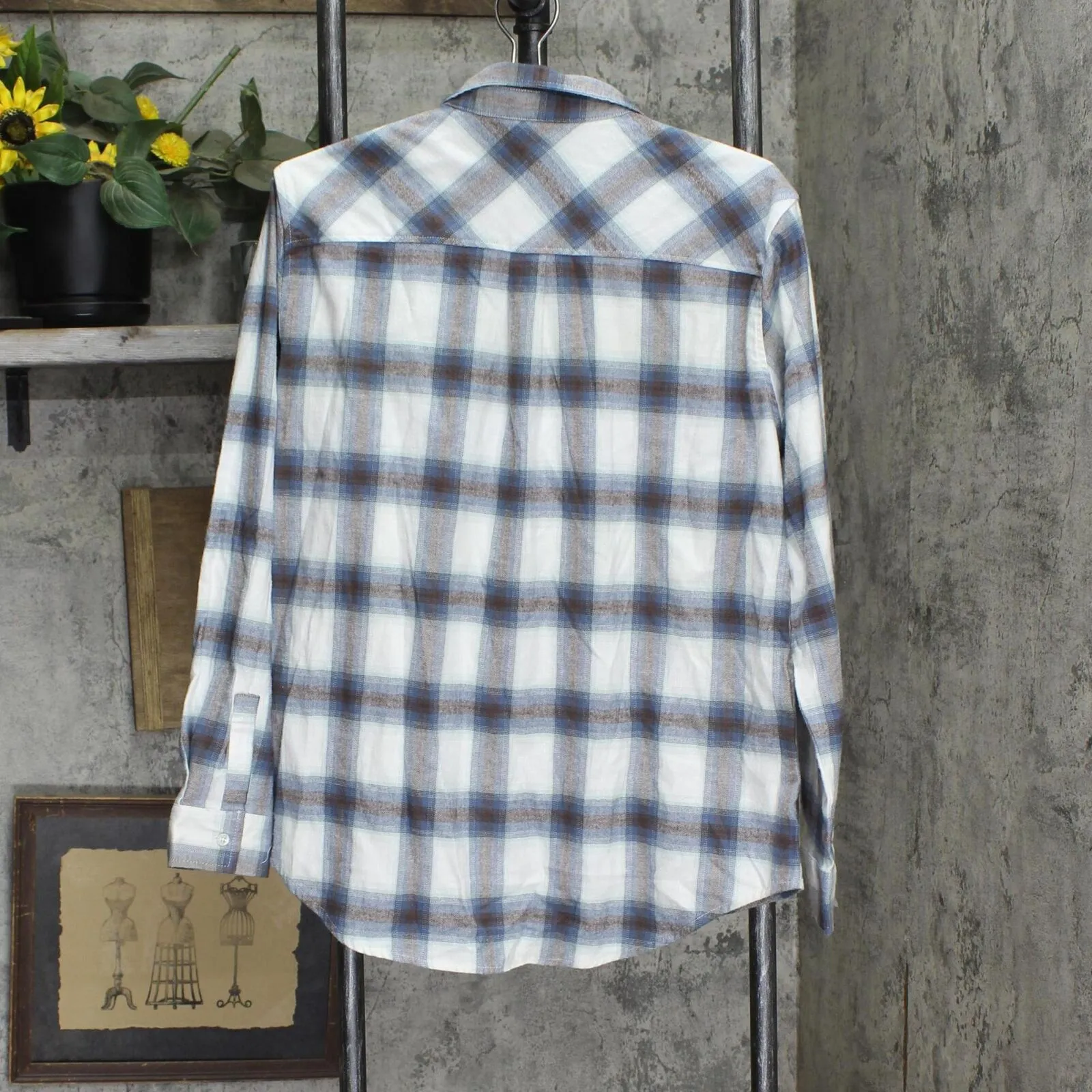 Weatherproof Vintage Long-Sleeve Lightweight Plaid Flannel Shirt Blue L