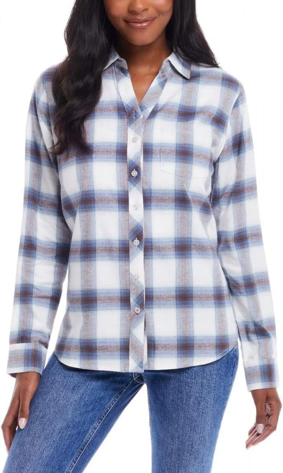 Weatherproof Vintage Long-Sleeve Lightweight Plaid Flannel Shirt Blue L