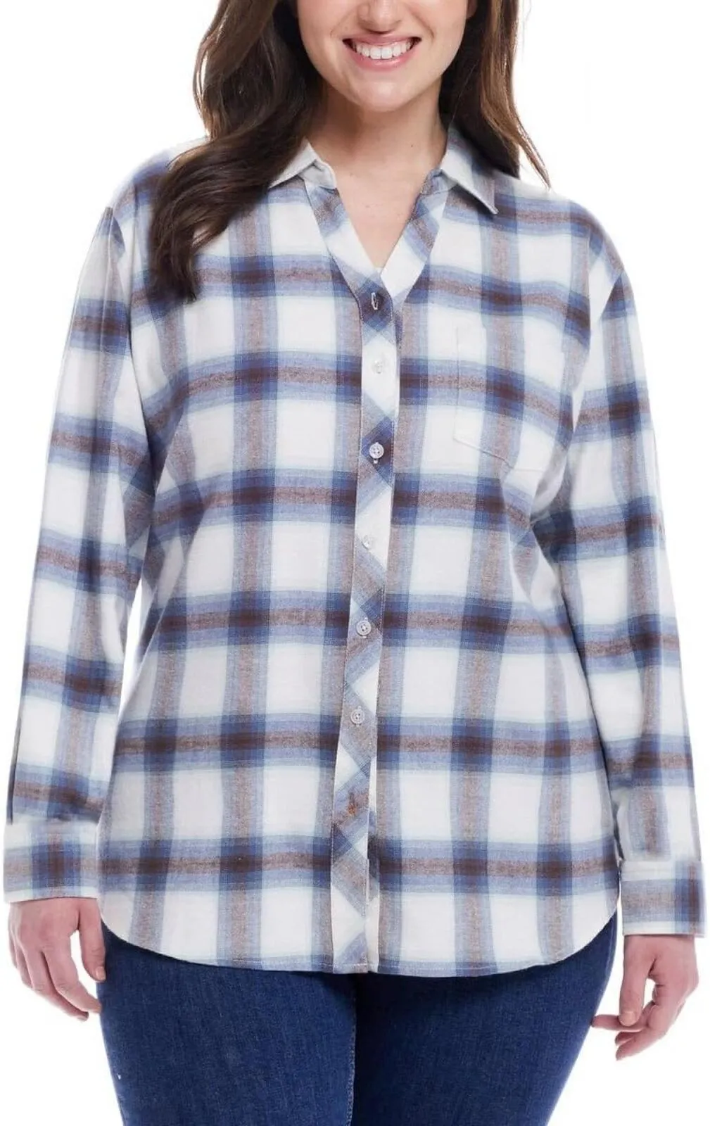 Weatherproof Vintage Long-Sleeve Lightweight Plaid Flannel Shirt Blue L