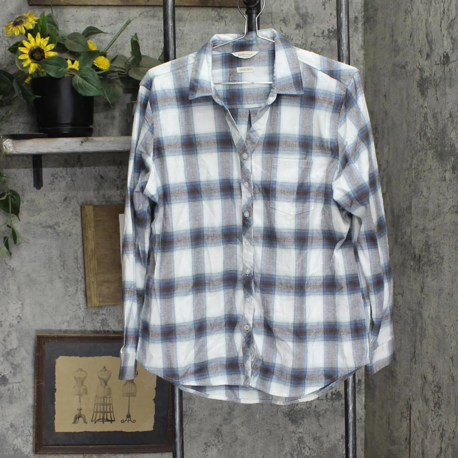 Weatherproof Vintage Long-Sleeve Lightweight Plaid Flannel Shirt Blue L