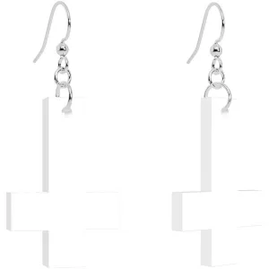 White Inverted Cross Dangle Earrings
