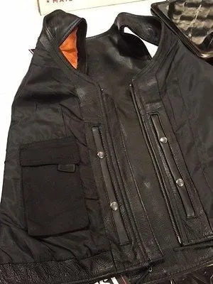 WOMEN'S MOTORCYCLE BUTTER SOFT BLK LEATHER FRONT ZIPPER VEST W/2 GUN POCKETS NEW