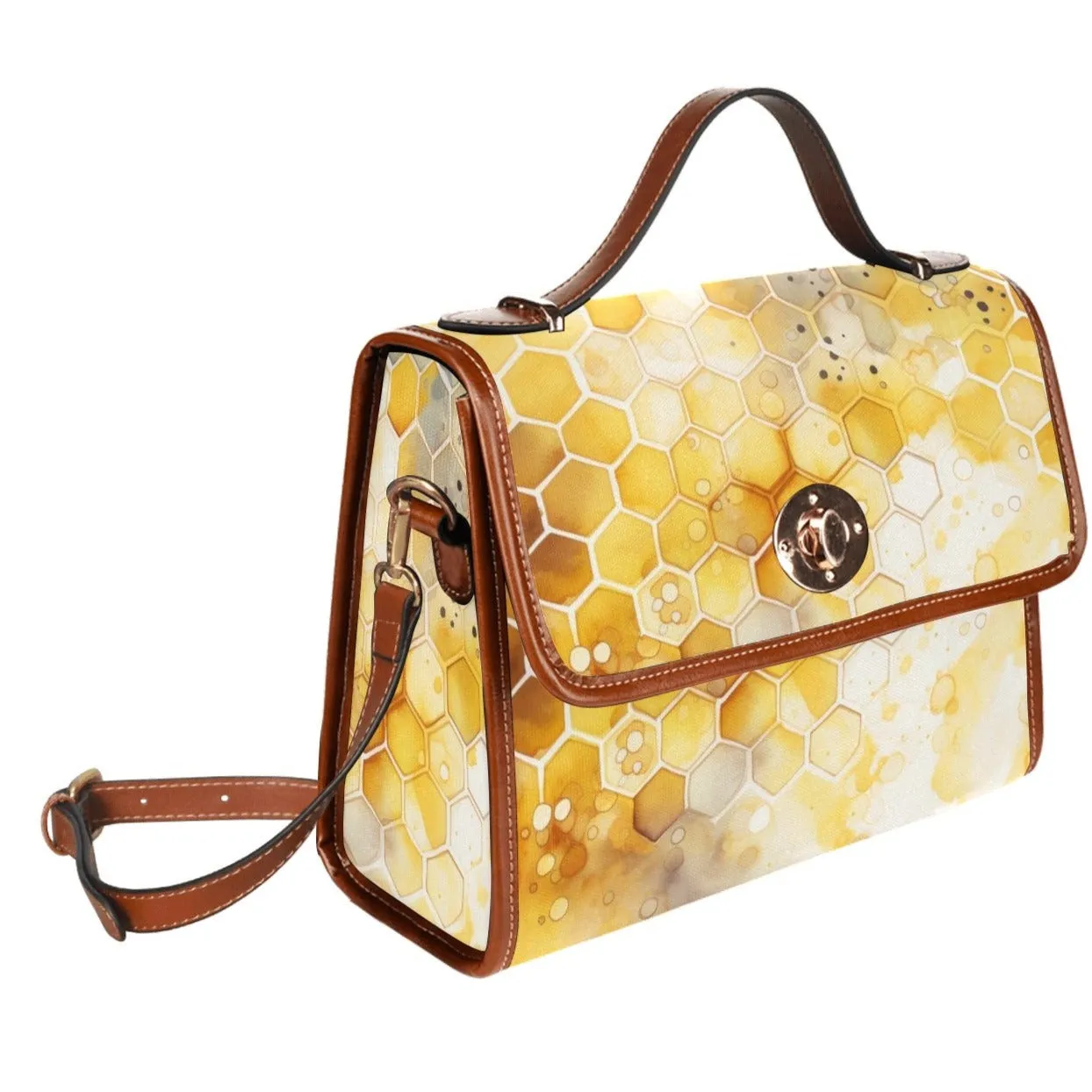 Yellow Honeycomb Canvas Satchel Bag Purse